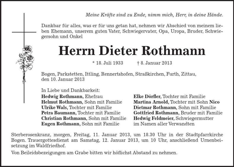 Traueranzeige Dieter Rothmann