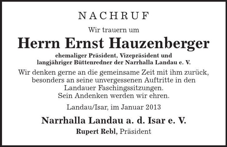 Traueranzeige Ernst Hauzenberger