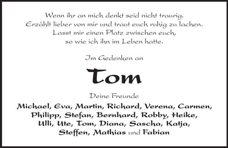 Traueranzeige Tom Haslbeck
