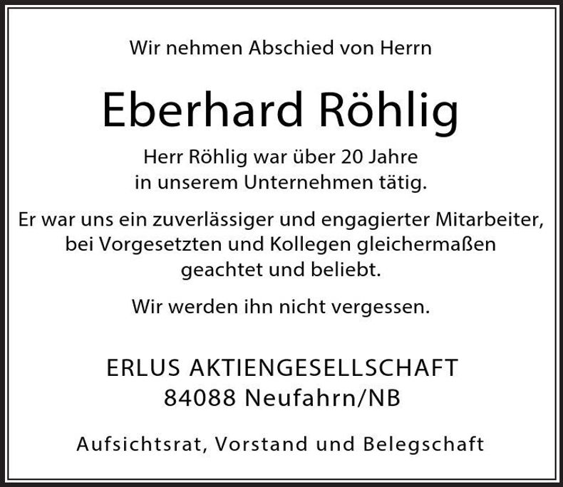 Traueranzeige Eberhard Röhling