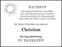 Traueranzeige Christian Saller