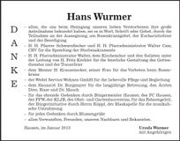 Traueranzeige Hans Wurmer