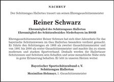 Traueranzeige Reiner Schwarz