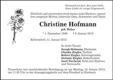 Traueranzeige Christine Hofmann