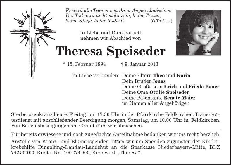 Traueranzeige Theresa Speiseder