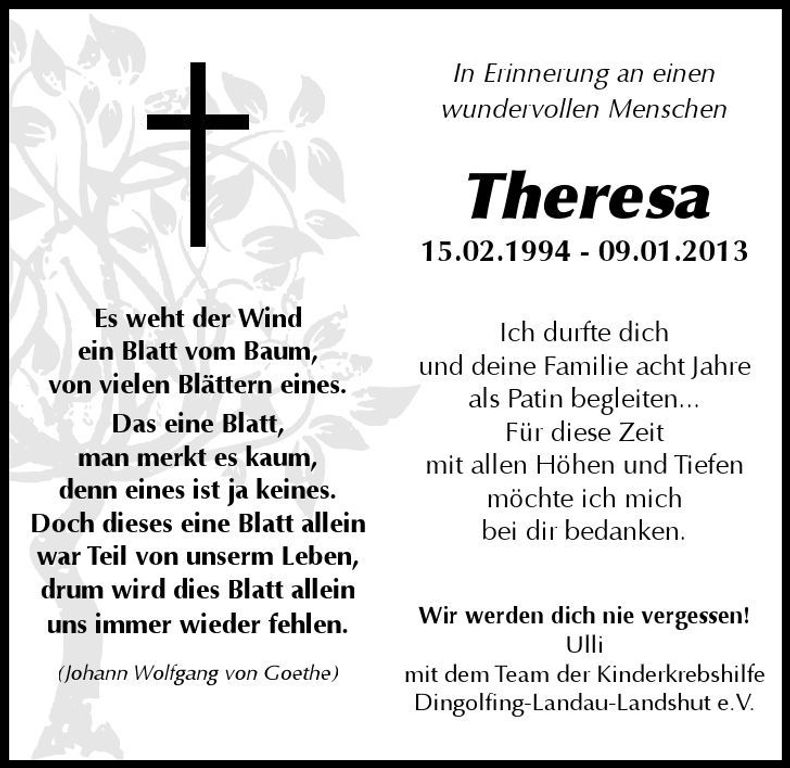 Traueranzeige Theresa 