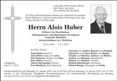 Traueranzeige Alois Huber
