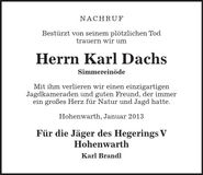 Traueranzeige Karl Dachs