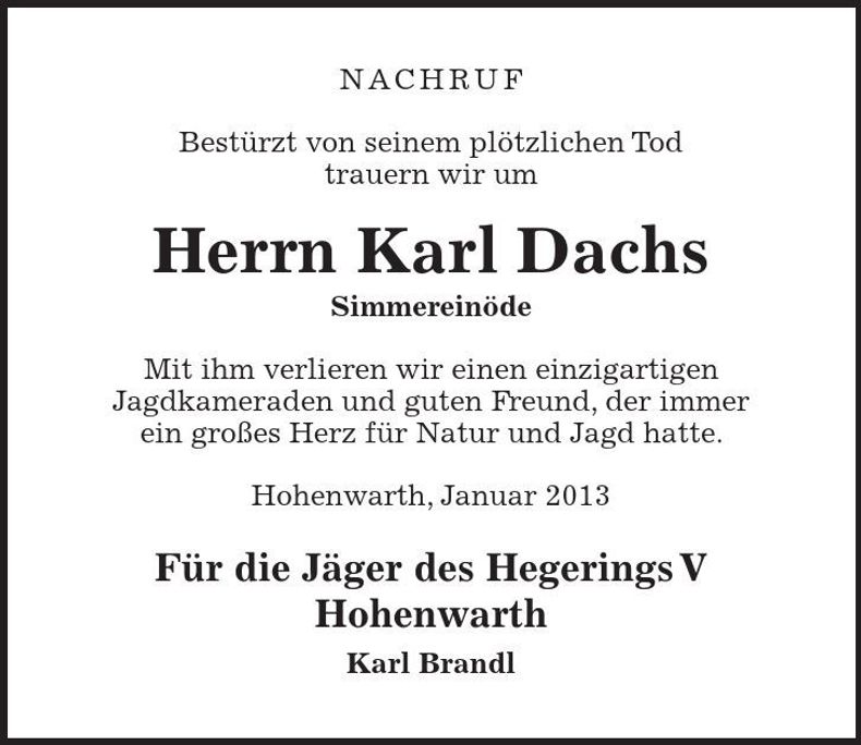 Traueranzeige Karl Dachs
