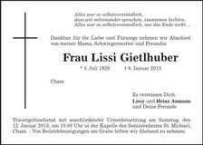 Traueranzeige Lissi Gietlhuber