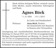 Traueranzeige Agnes Böck