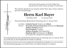 Traueranzeige Karl Bayer