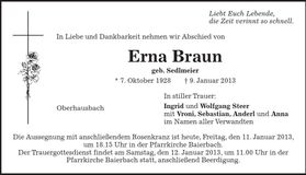 Traueranzeige Erna Braun