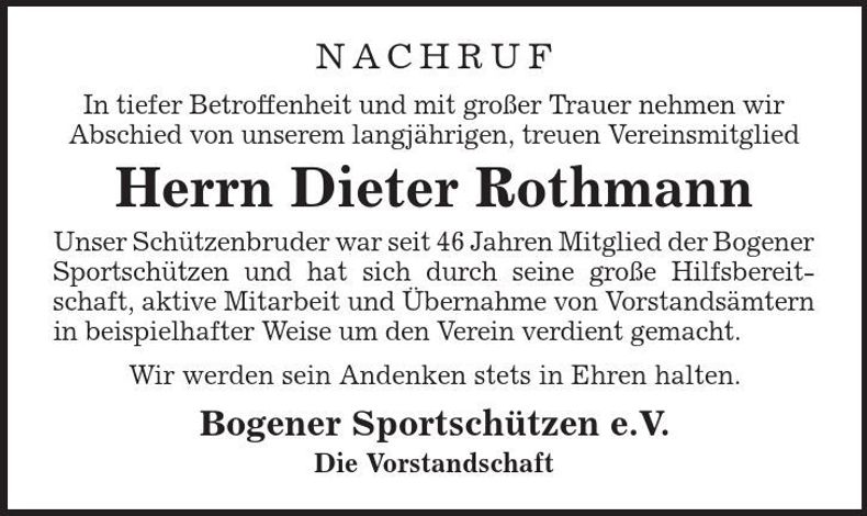 Traueranzeige Dieter Rothmann
