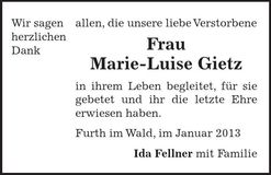 Traueranzeige Marie-Luise Gietz