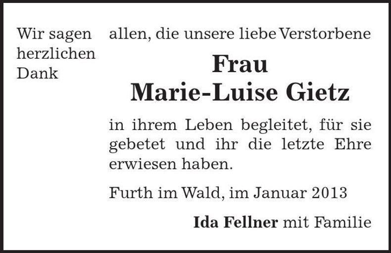 Traueranzeige Marie-Luise Gietz