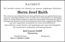 Traueranzeige Josef Raith
