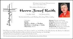 Traueranzeige Josef Raith