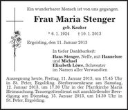 Traueranzeige Maria Stenger