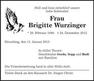 Traueranzeige Brigitte Wurzinger