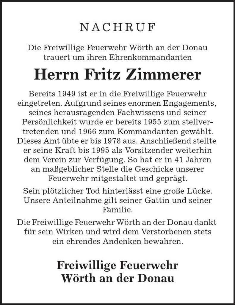 Traueranzeige Fritz Zimmerer