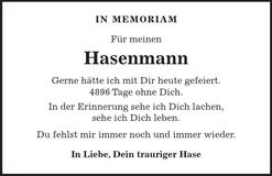 Traueranzeige  Hasenmann