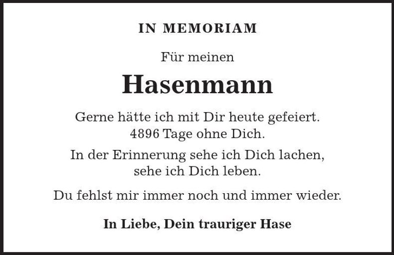 Traueranzeige  Hasenmann