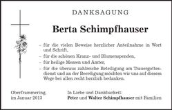 Traueranzeige Berta Schmipfhauser