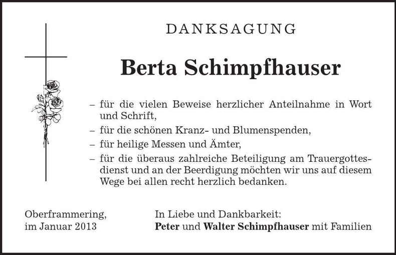 Traueranzeige Berta Schmipfhauser