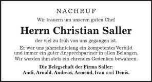 Traueranzeige Christian Saller