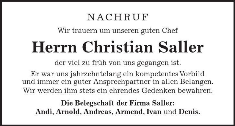 Traueranzeige Christian Saller