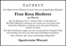 Traueranzeige Rosa Biederer
