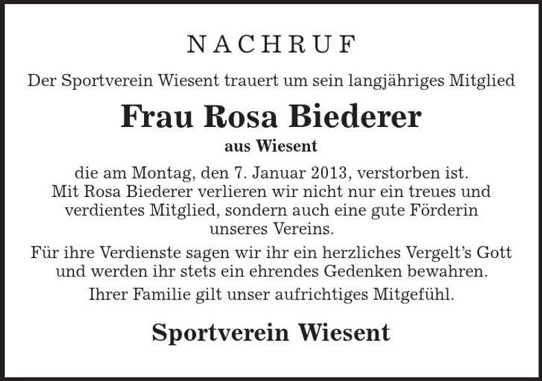 Traueranzeige Rosa Biederer