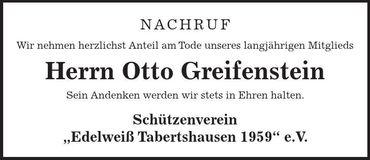 Traueranzeige Otto Greifenstein