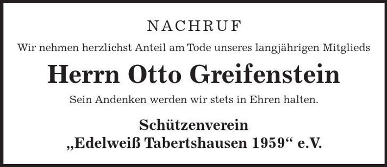 Traueranzeige Otto Greifenstein