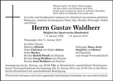 Traueranzeige Gustav Waldherr