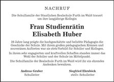 Traueranzeige Elisabeth Huber