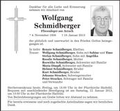 Traueranzeige Wolfgang Schmidberger