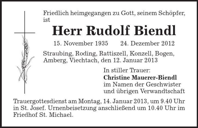 Traueranzeige Rudolf Biendl