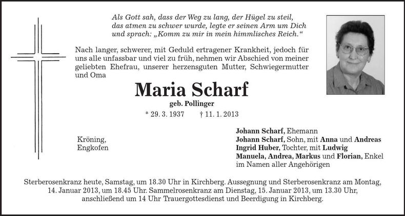 Traueranzeige Maria Scharf