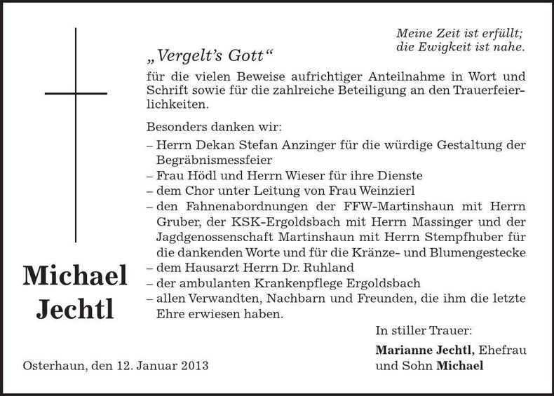 Traueranzeige Michael Jechtl