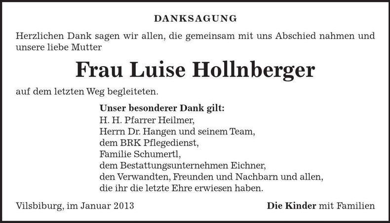 Traueranzeige Luise Hollnburger
