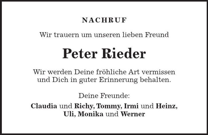 Traueranzeige Peter Rieder