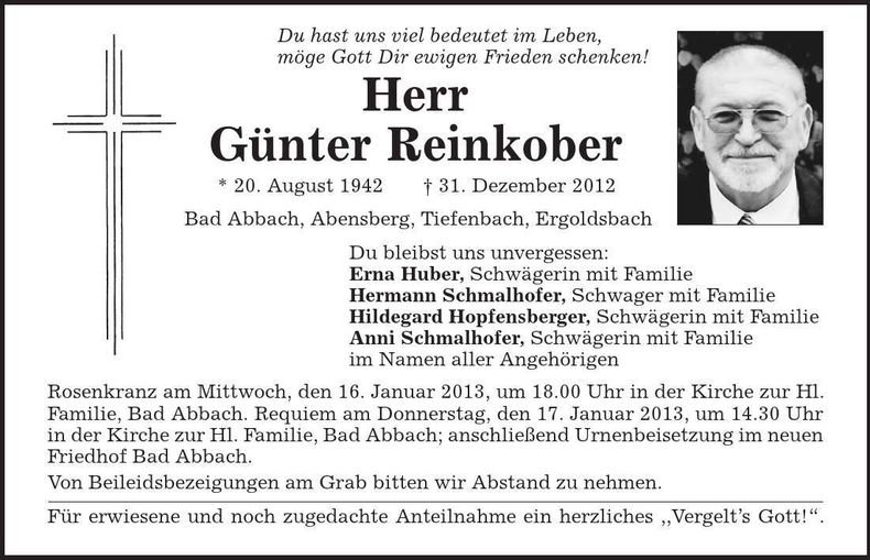 Traueranzeige Günter Reinkober