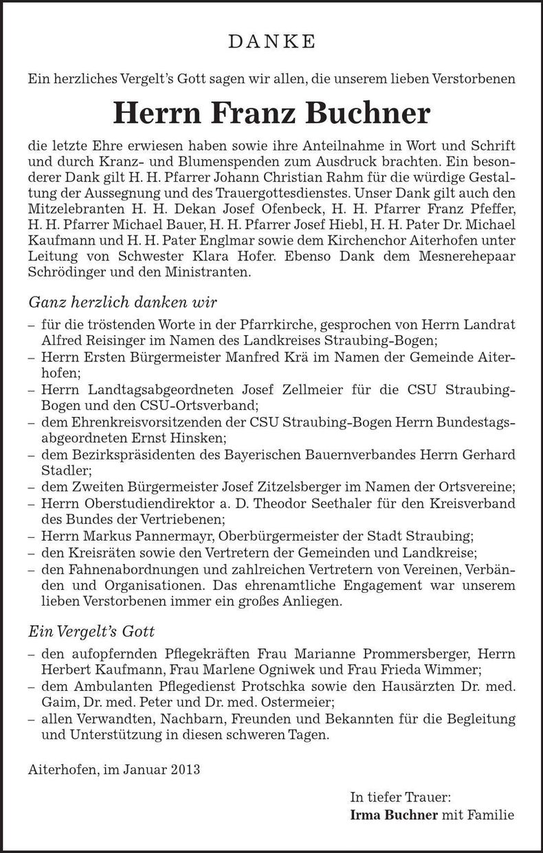 Traueranzeige Franz Buchner