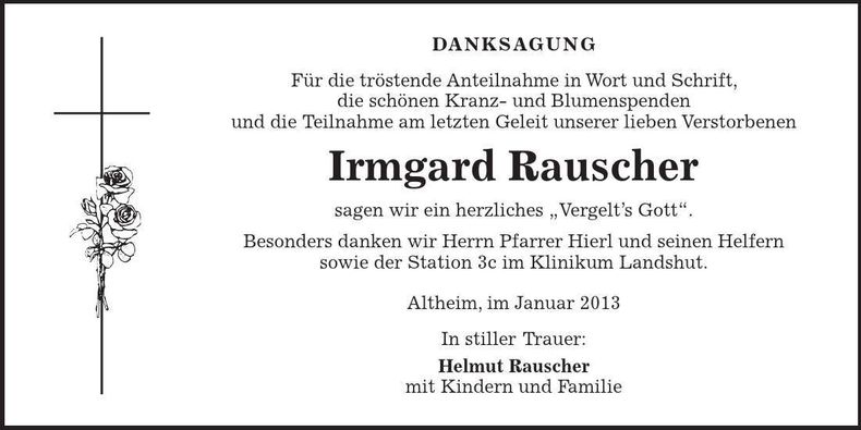 Traueranzeige Irmgard Rauscher