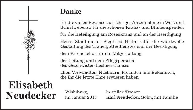 Traueranzeige Elisabeth Neudecker