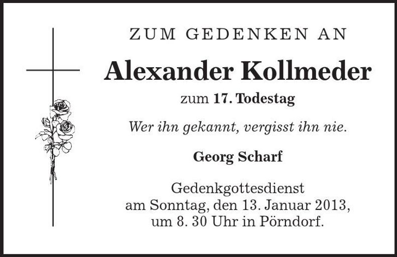 Traueranzeige Alexander Kollmeder