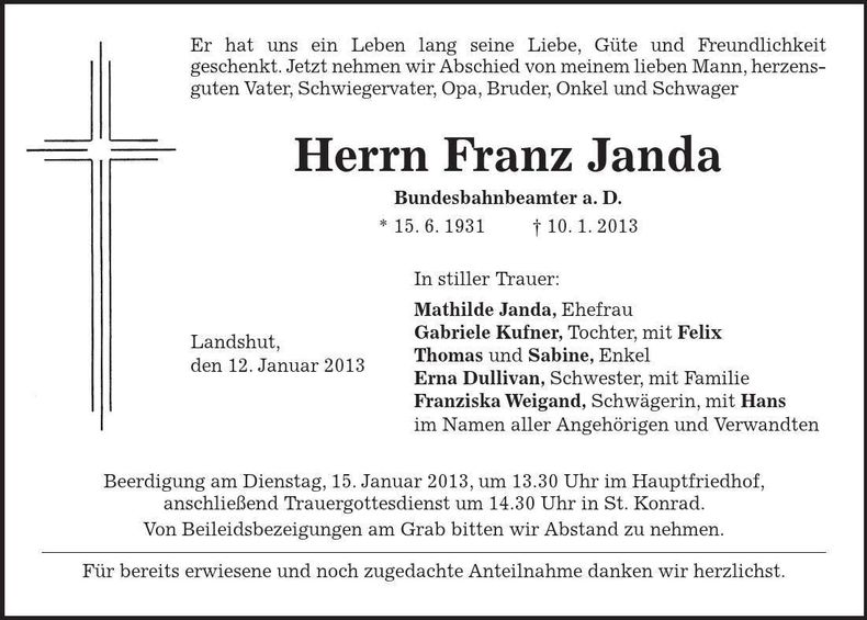 Traueranzeige Franz Janda