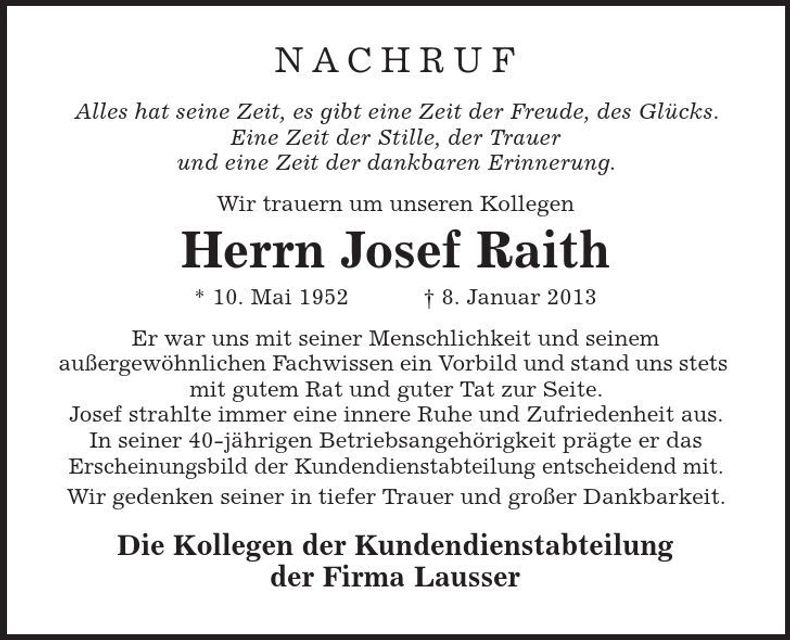 Traueranzeige Josef Raith